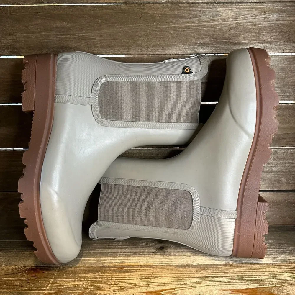 New Womens Bogs Holly Tall Chelsea Shine Taupe‎ Rain Boots Booties Size 11 M